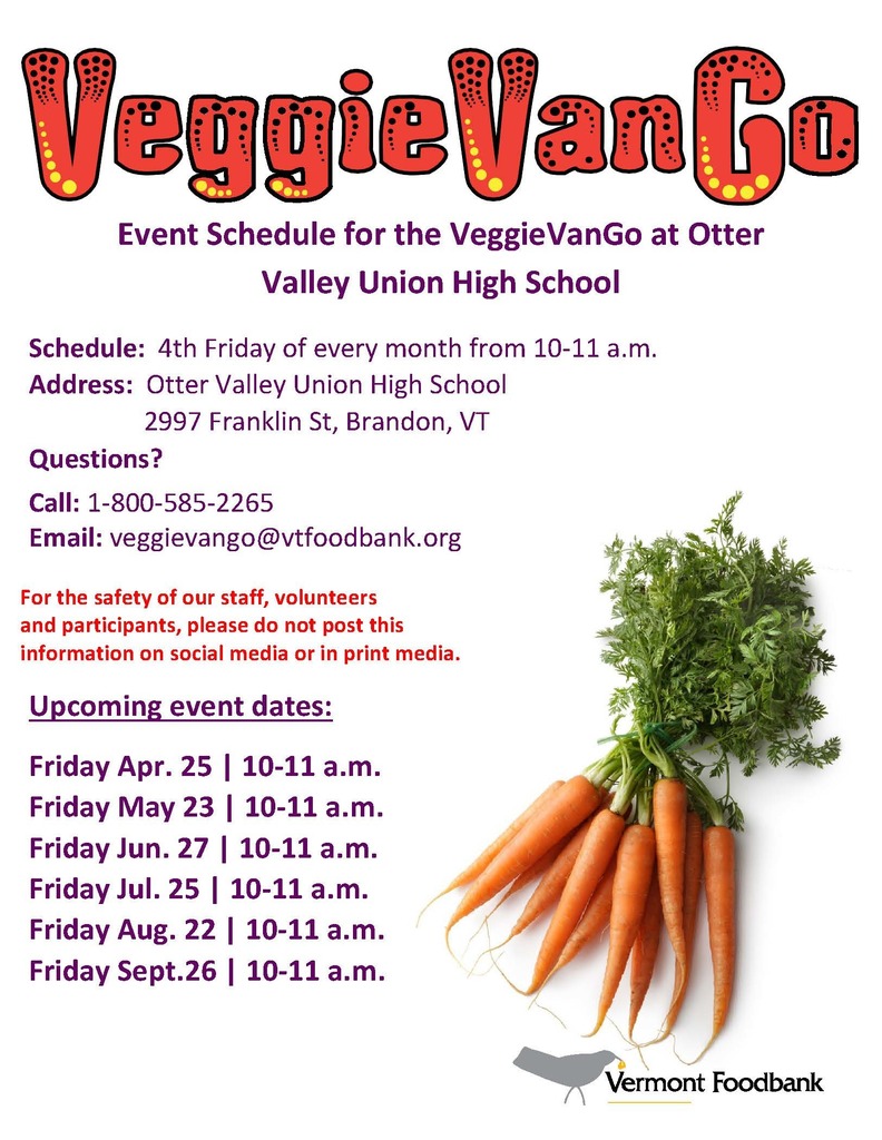 Veggie Van Go Schedule - April - September 2025