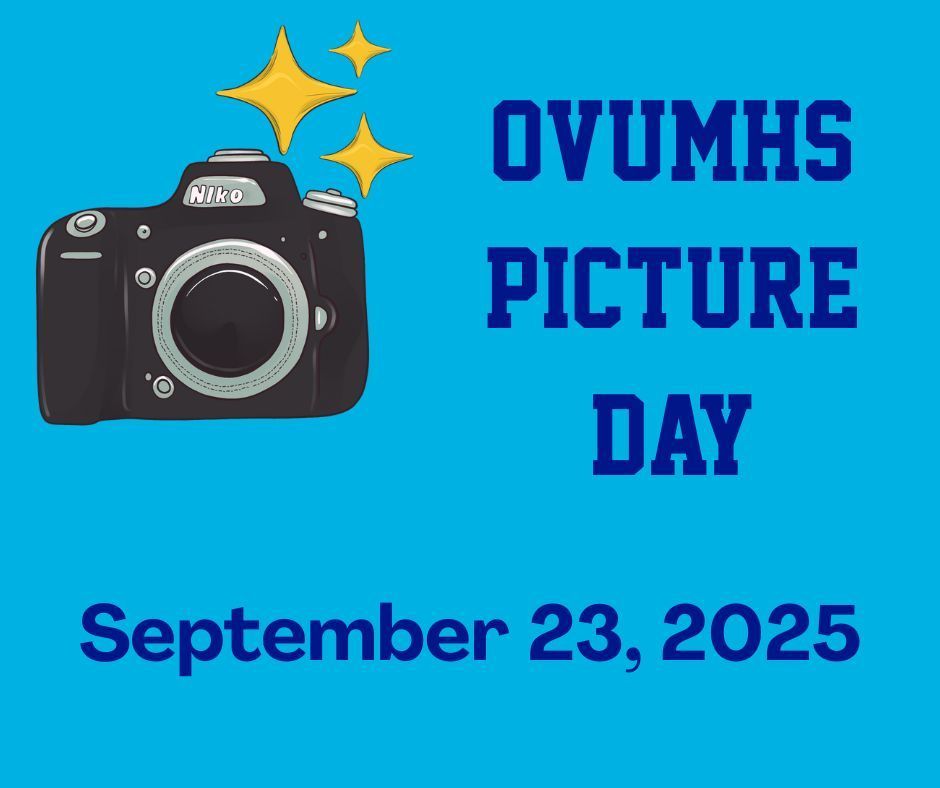 blue background with camera advertising OVUMHS Picture Day on September 23, 2025
