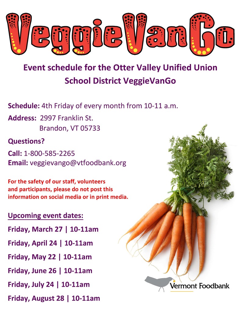 VeggieVanGo flyer with events scheduled through August 2026