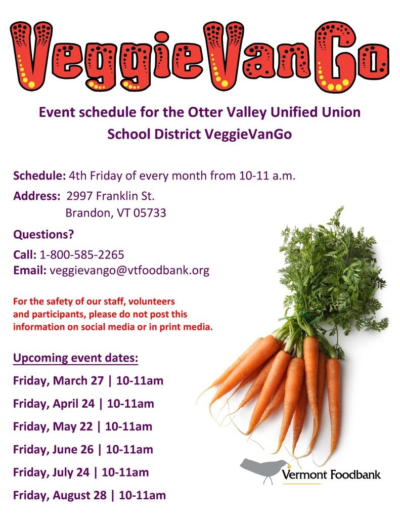 Veggie Van Go Flyer with schedule from March - August 2026