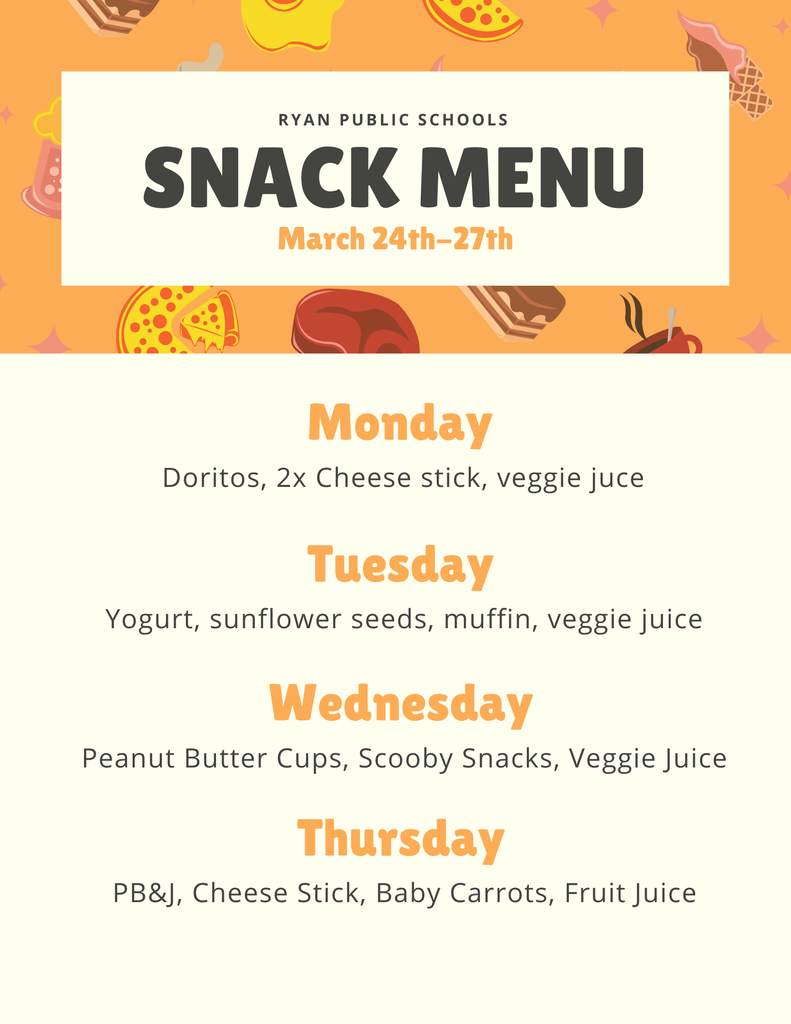 Snack Menu 3-24 thru 3-27