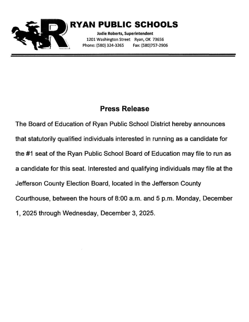 Ryan School Board Election Press Release