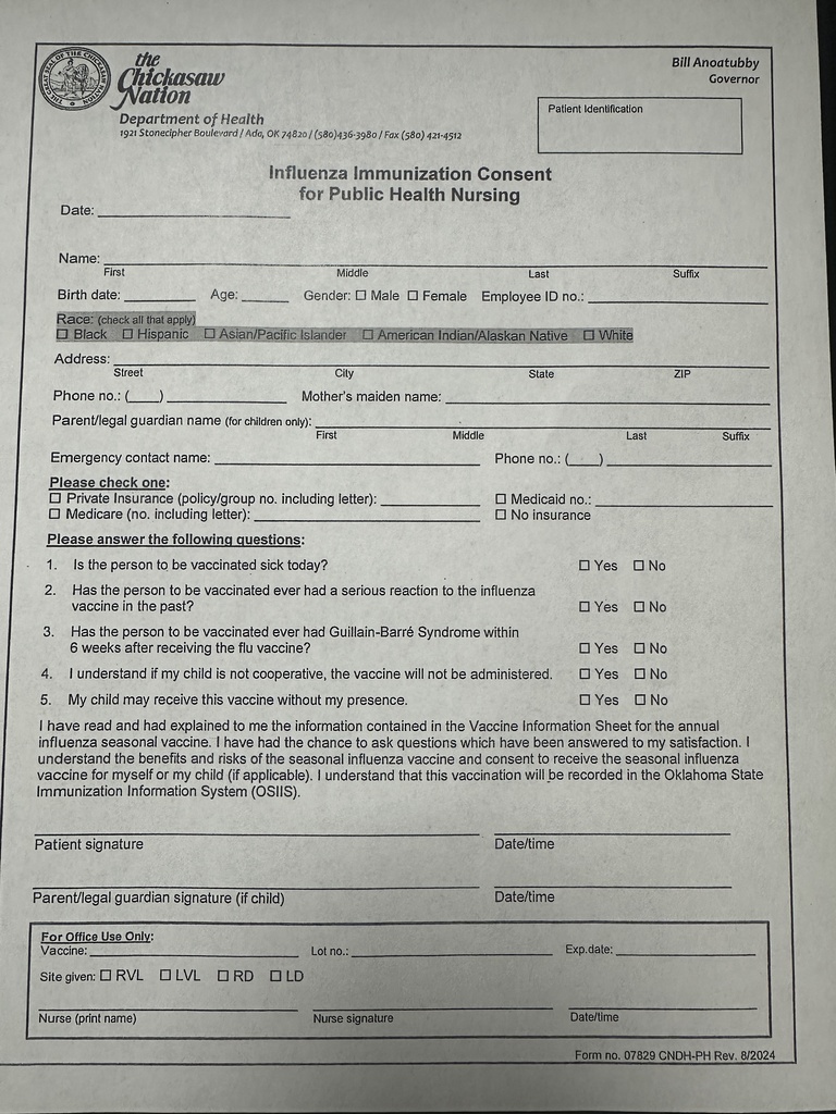 Flu Shot Permission Slip