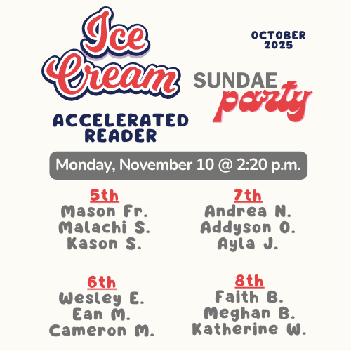 Ice Cream Sundae Party for October Accelerated Reader High Points