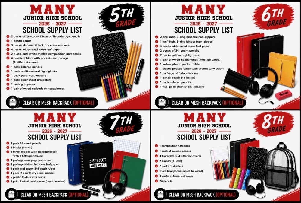 MJHS 2026-2027 School Supply List