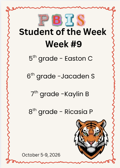 PBIS Wk #9 Students of the Week