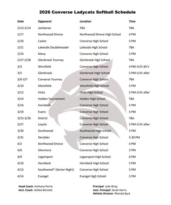 2026 Softball Schedule