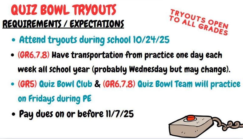 Quiz Bowl Tryouts - Friday, October 24
