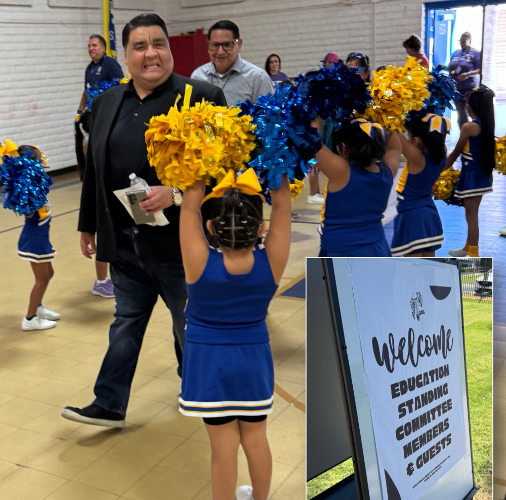 Chairman Evans walking into Elementary Gym