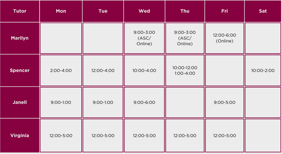 tutor schedule