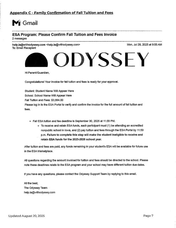 Odyssey Email Notice