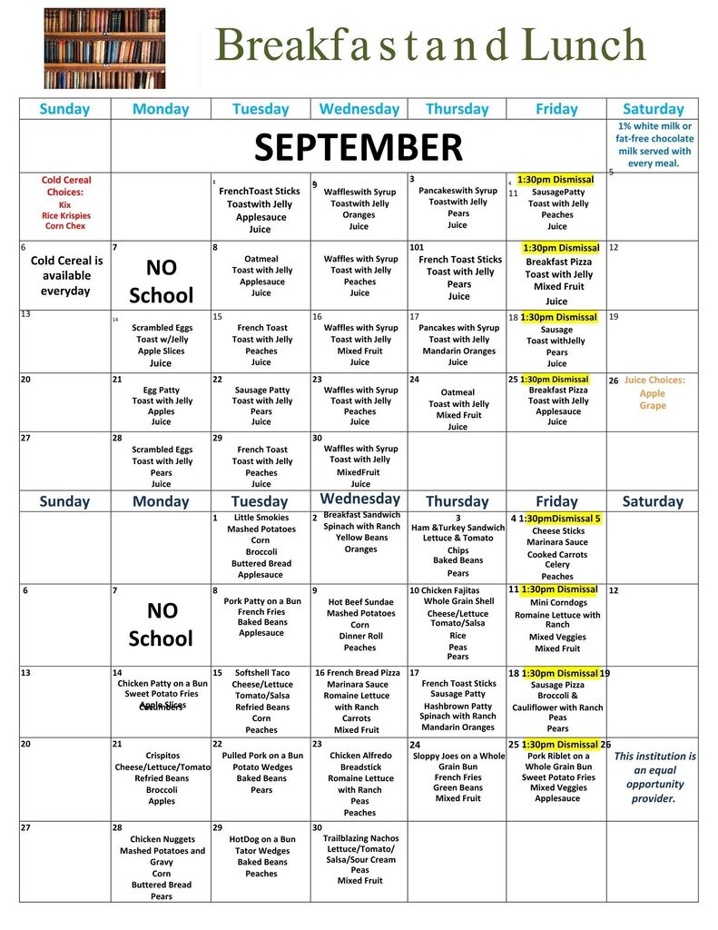 September 26-27 Menu