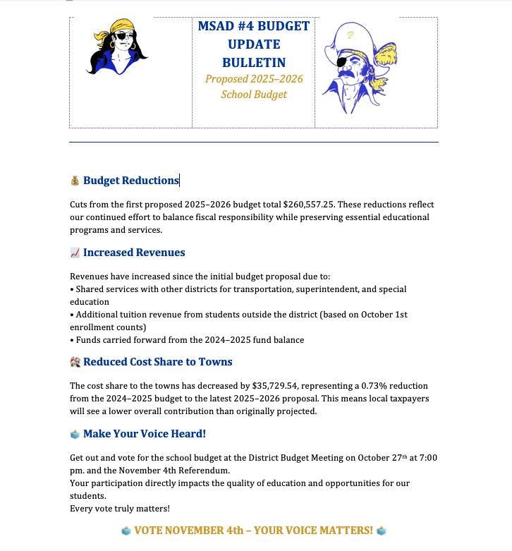 msad #4 budget update bulletin