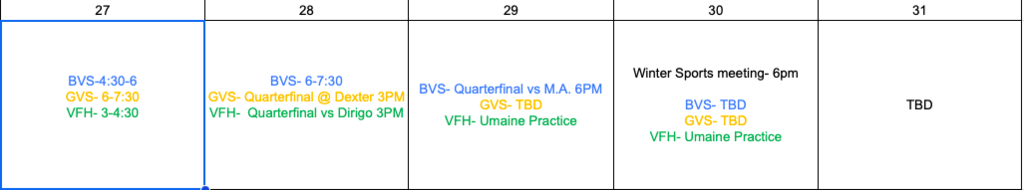 Weekly sports schedule
