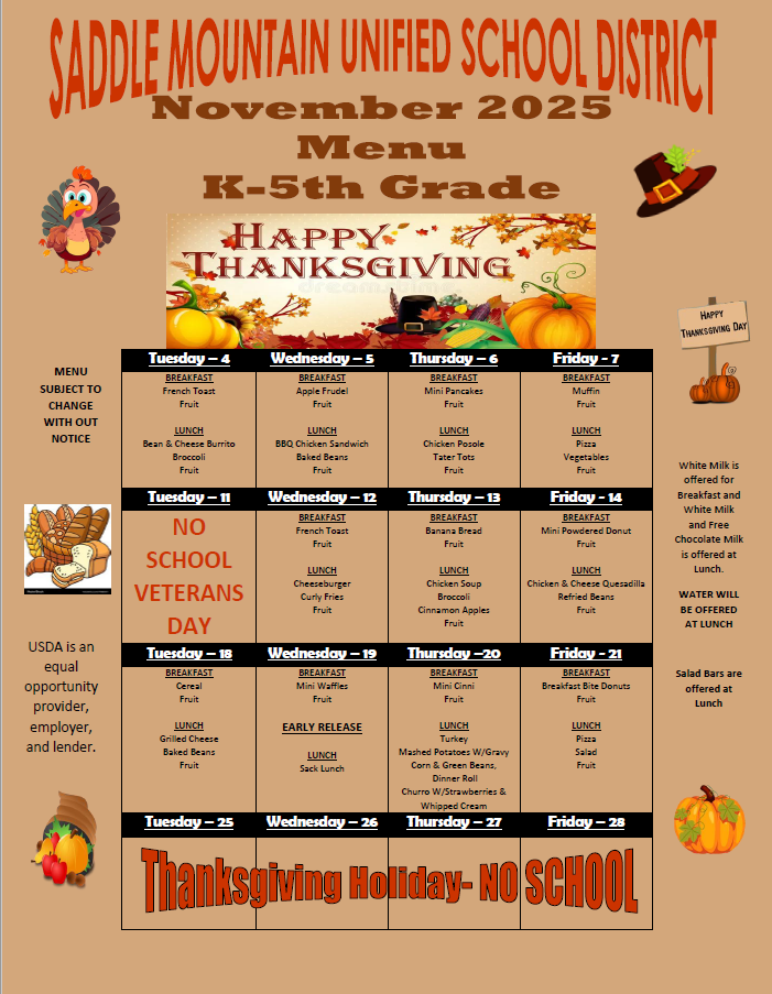 Nov 2025 Meal calendar