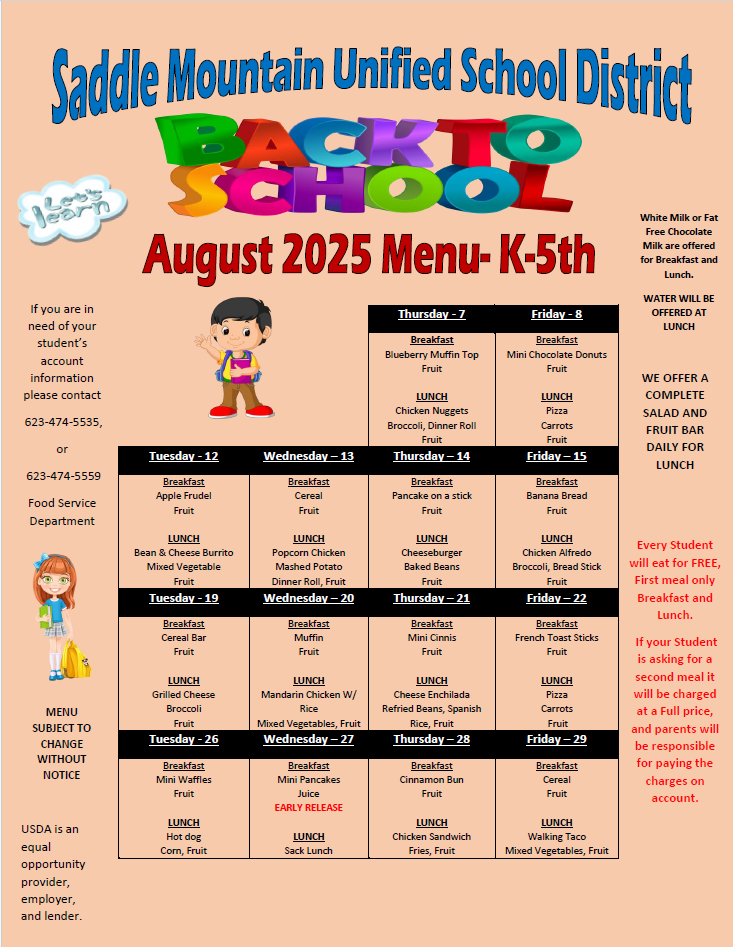 8/25 Meal Calendar