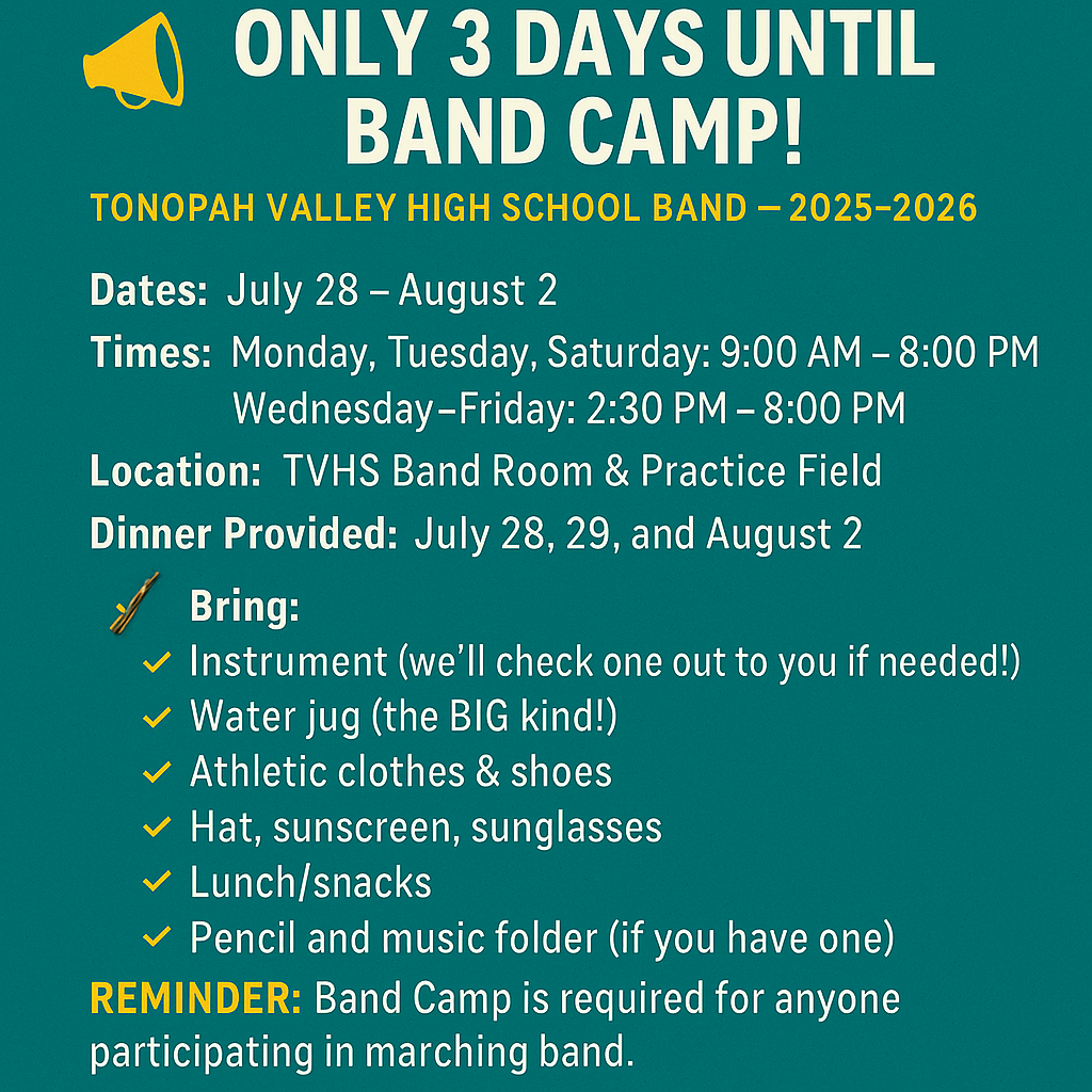 3 Days til band camp info