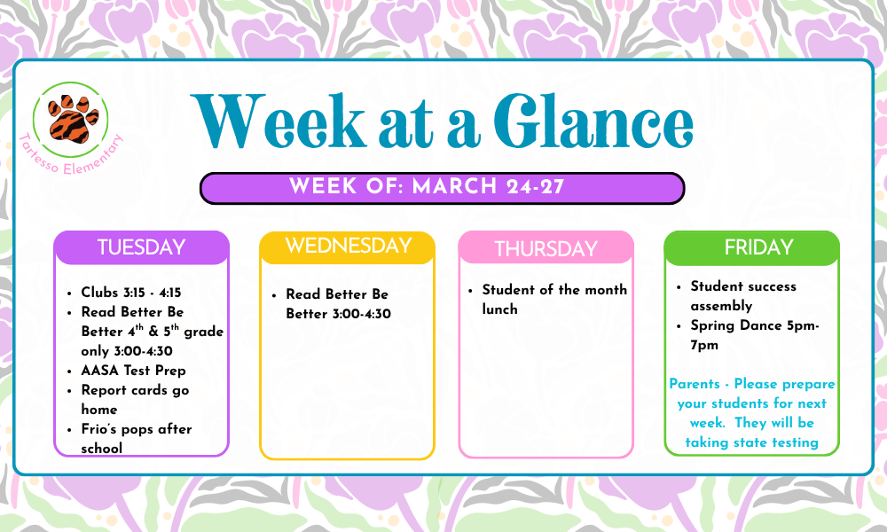 Week at a glance March 24-27