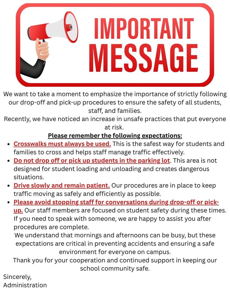 Urgent alert for drop off/ pick up