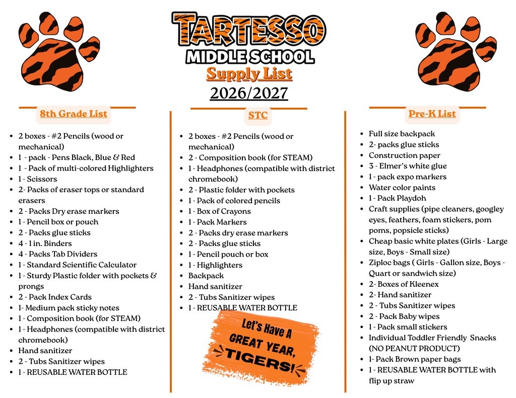 8th, STC and Pre-K list