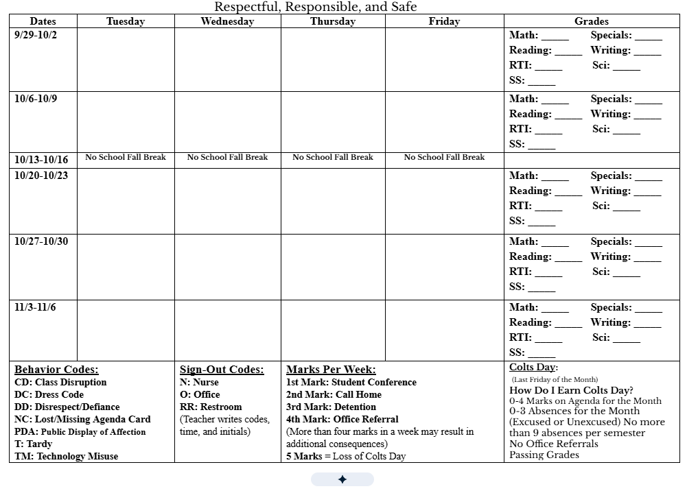 Agenda Card
