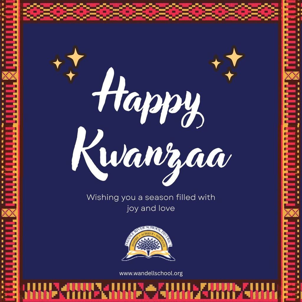 Kwanza wishes with saddle river logo and stars and woven border
