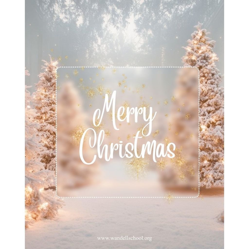 Merry Christmas message with snow and christmas trees
