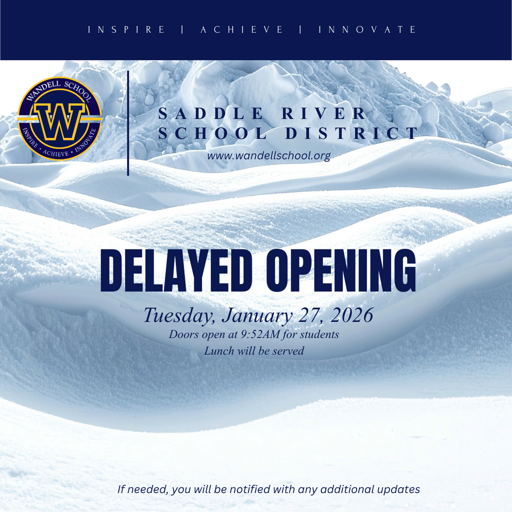 snow bank with Wandell logo and delayed opening information in blue