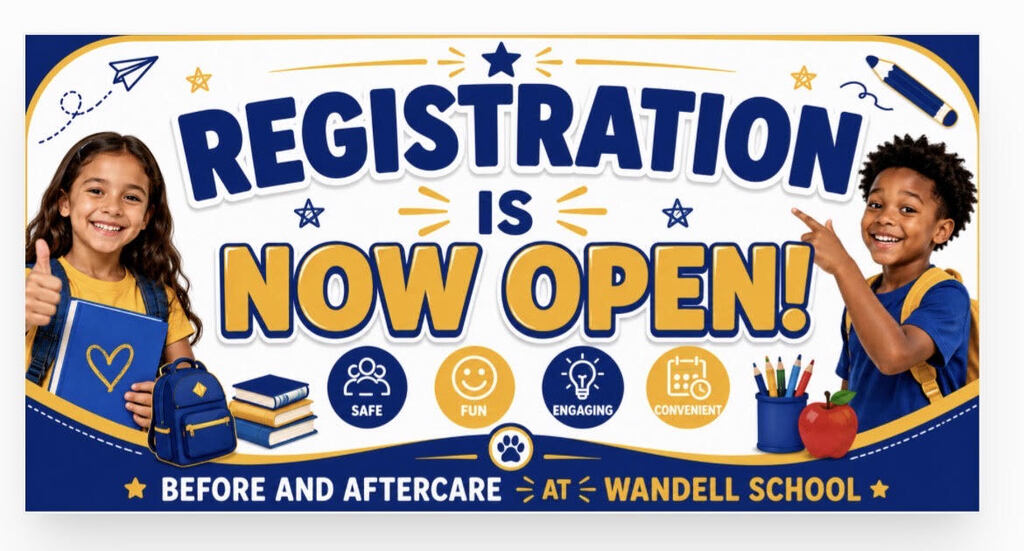 childcare registration alert with books and students