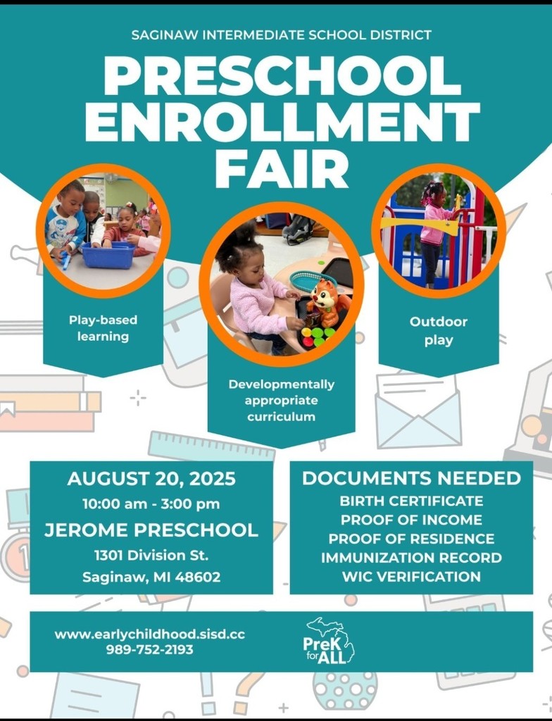 There's still time to enroll your child for the upcoming school year at Saginaw ISD Preschools. Come on out to see us! #SaginawISD #OurStory 