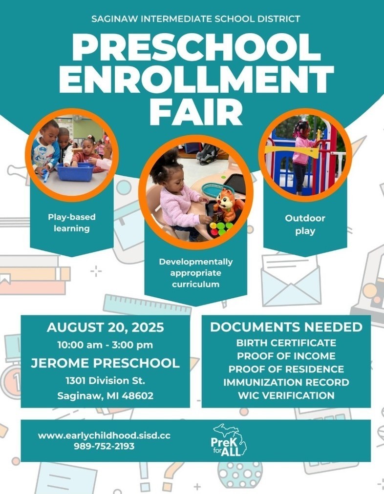 There's still time to enroll your child for the upcoming school year at Saginaw ISD Preschools. Come on out to see us! 