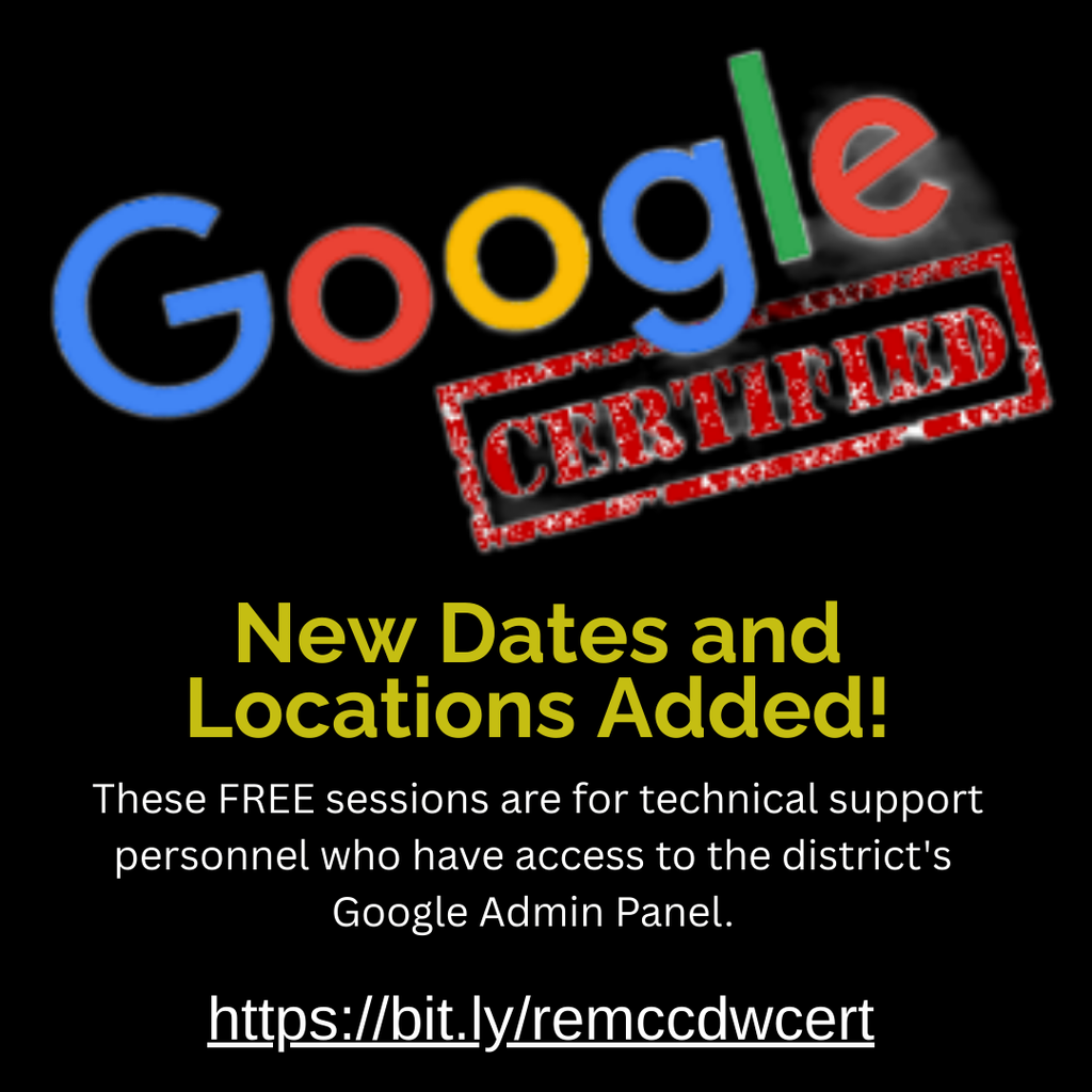 Black promotional graphic with the Google Amplified multi-colored logo indicating new dates and locations for training. Registration link is included.