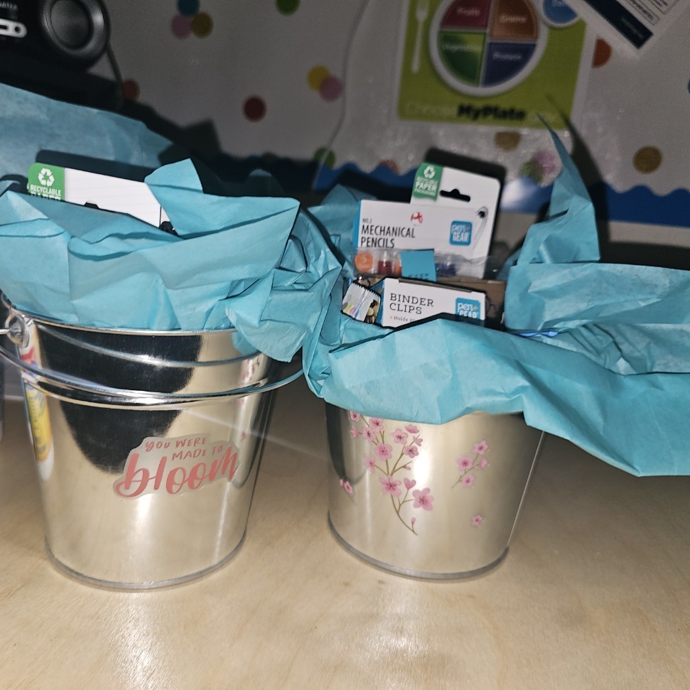 buckets with supplies in