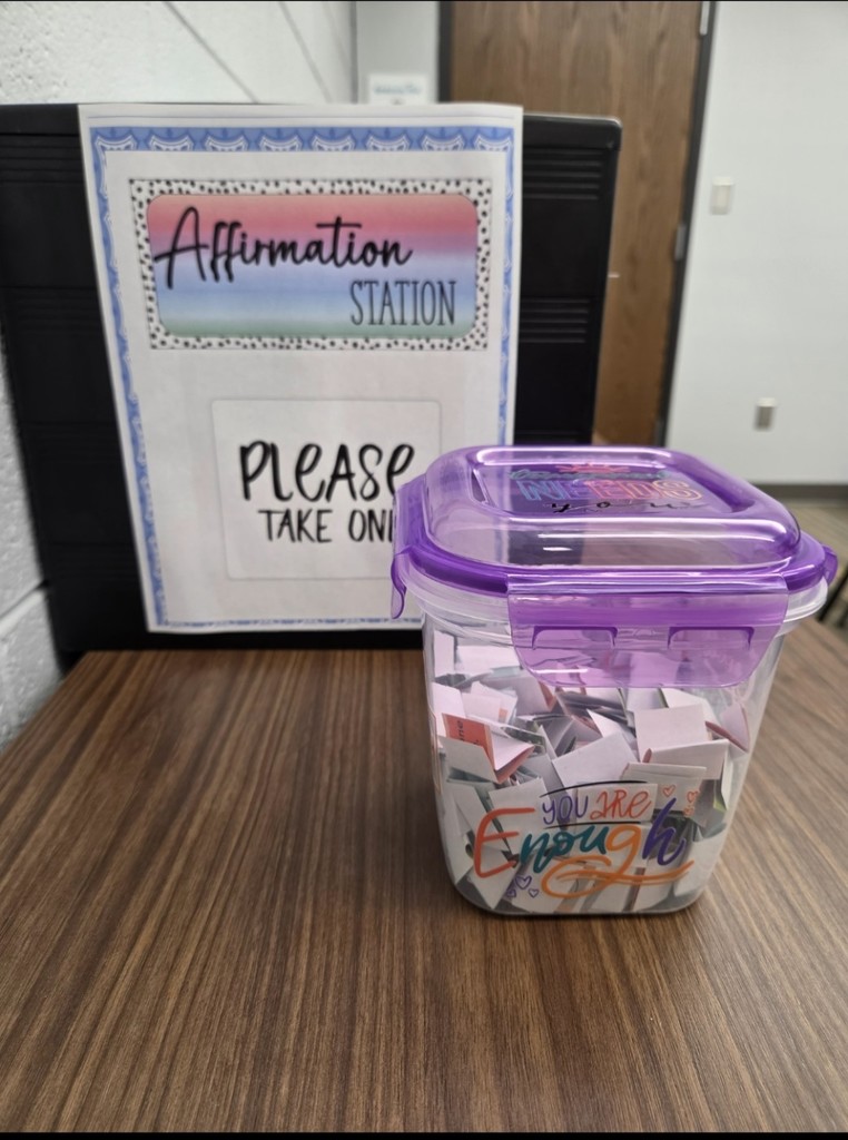 Superintendent Dr. Collier, Dr. Senkowski, and Janet Ciesla stopped by the Family Service office of Joyce Thomas and Stacie Coleman to pull a positive affirmation from the "Affirmation Station". 