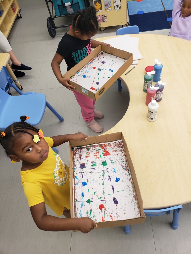 Students in Ms. Dawn Rohde's classroom at Jerome Preschool got to participate in marble painting. It was difficult at first to figure out how to maneuver the balls through the paint in a controlled manner, but the children mastered it! #OurStory #SaginawISD