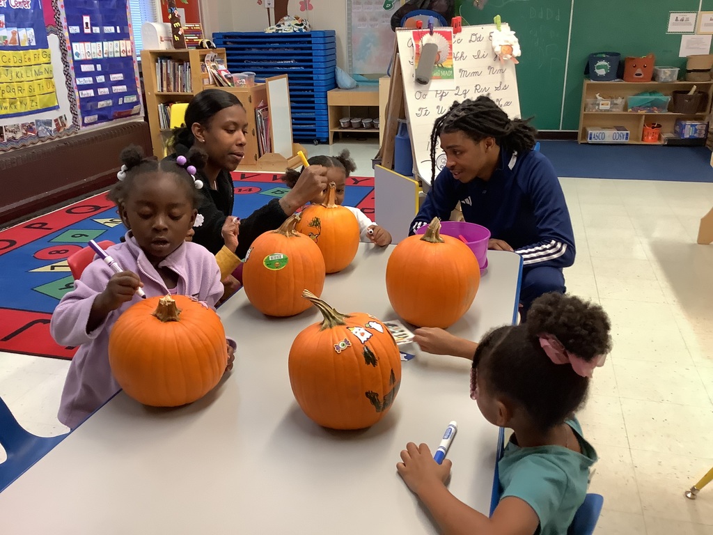 Pumpkin fun  for the children in Ms. Jeanette's and Ms. Ta'Teiona classroom at the Brucker ISD Head Start Center. Dad's and one sister assisted the children with decorations.  Also the children decorated a pumpkin for our new Principal  Stephanie Ecikholt.