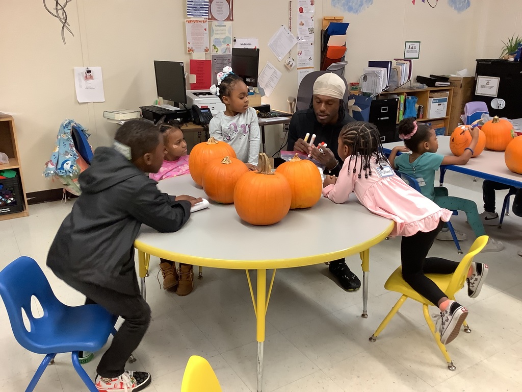 Pumpkin fun  for the children in Ms. Jeanette's and Ms. Ta'Teiona classroom at the Brucker ISD Head Start Center. Dad's and one sister assisted the children with decorations.  Also the children decorated a pumpkin for our new Principal  Stephanie Ecikholt.