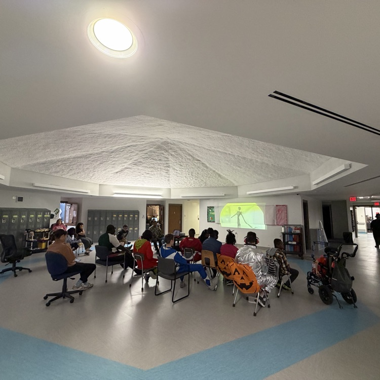 Students watching a movie  