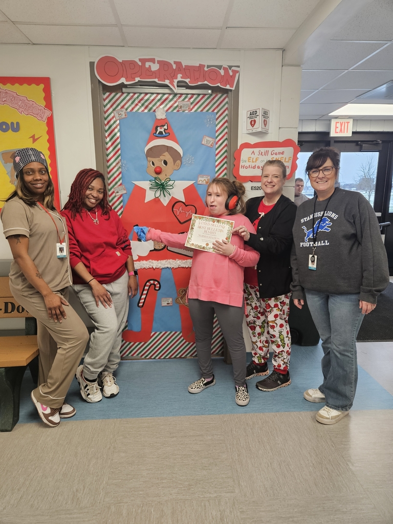 In true Christmas spirit fashion, Millet Learning Center staff had a bulletin board contest where all students and staff had the opportunity to vote.  Today the winners received a certificate and some cookies.  Congrats to Ms. Sarah's class, Ms. Ashley's class and the Nursing staff!