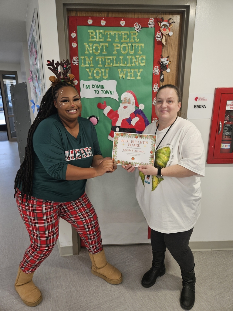 In true Christmas spirit fashion, Millet Learning Center staff had a bulletin board contest where all students and staff had the opportunity to vote.  Today the winners received a certificate and some cookies.  Congrats to Ms. Sarah's class, Ms. Ashley's class and the Nursing staff!