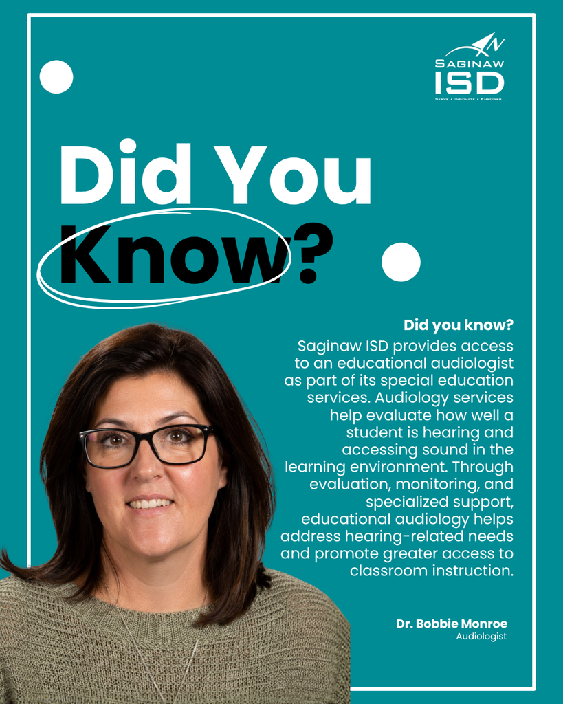 Poster with a female professional wearing glasses. The text reads "Did You Know?" Additional text explains audiology services.