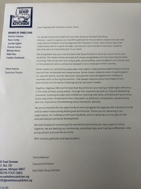 East Side Soup Kitchen Letter