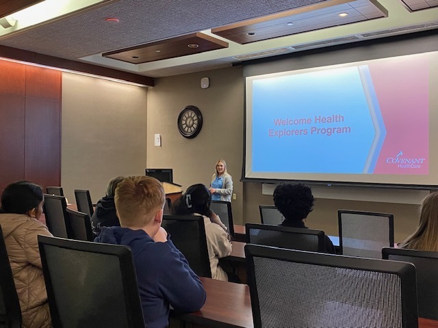 Haley Henris talking to students about career opportunties