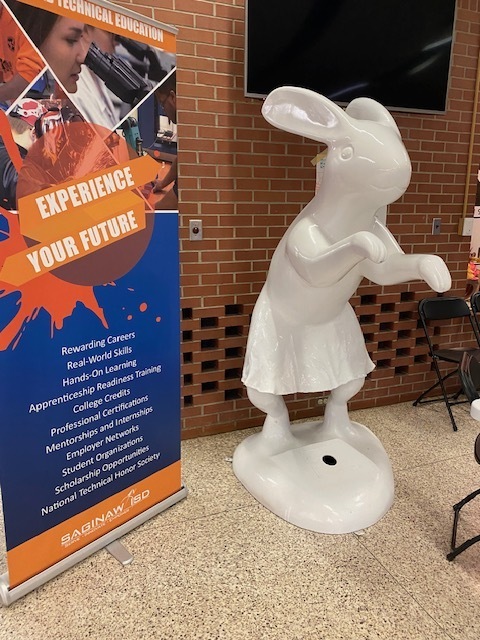 White 6' statue of a bunny