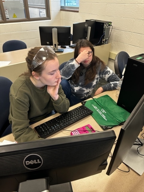 two female students doing a CAD program on the computer