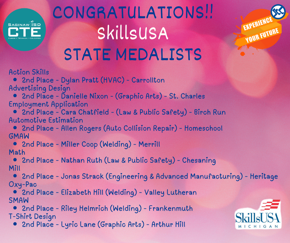 Congratulations SkillsUSA State Medalists - 2nd Place Finishers