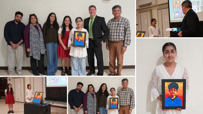 art awards group photos holding art piece