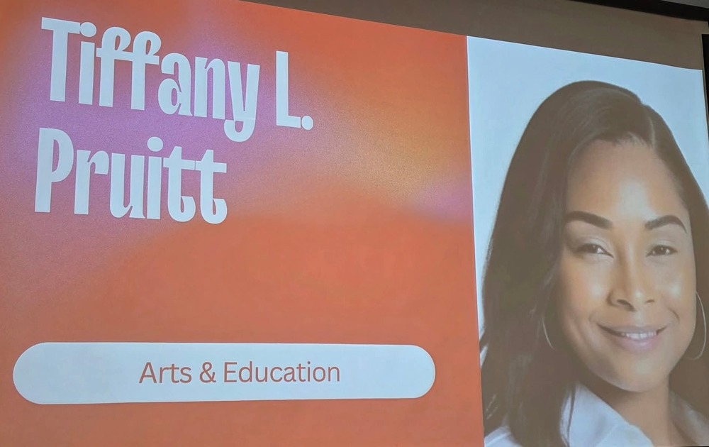 Woman on projector screen