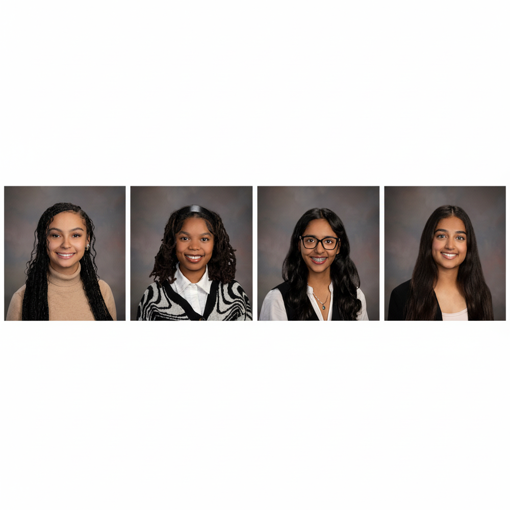 Four students pose for professional pics