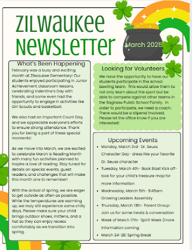 Click on the link to view the Zilwaukee March Newsletter